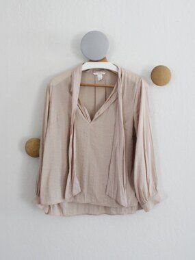 H&M Chiffon Long Sleeve Tie Neck Blouse - Size US 10P